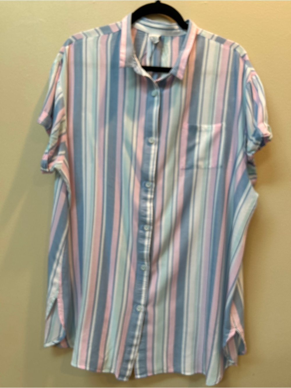 Jasmine & Ginger Pastel Blue and Pink Striped Short-Sleeve Pajama Lounge Shirt